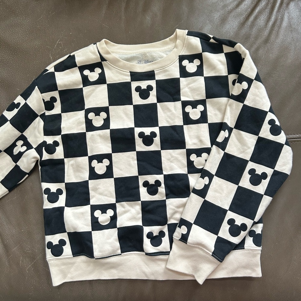 GAP Black and Cream Checkered Kids Sweatshirt Mickey Mouse Disney